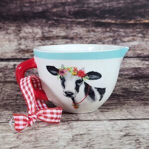 Cow Creamer Christmas Ornament Pioneer Woman Red Gingham Ribbon Mixing Bowl